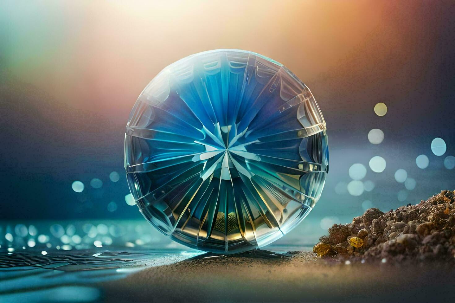 a glass ball with a blue star on it. AI-Generated photo