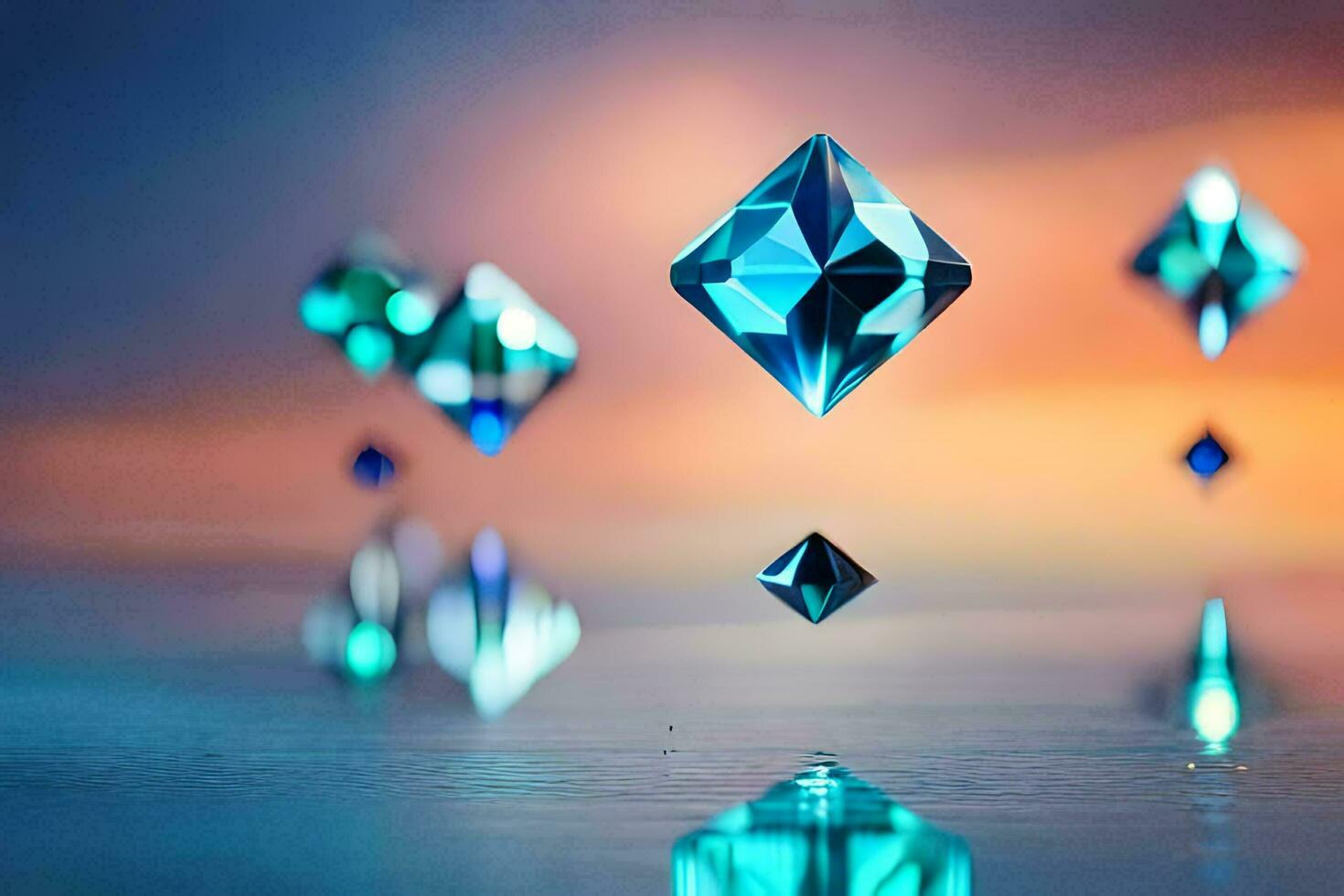 un grupo de diamantes flotante en el agua. generado por ai foto