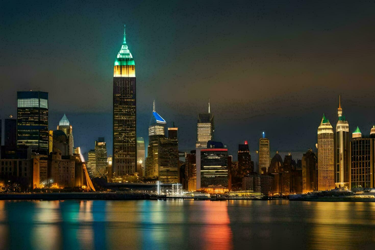 the new york skyline at night. AI-Generated photo