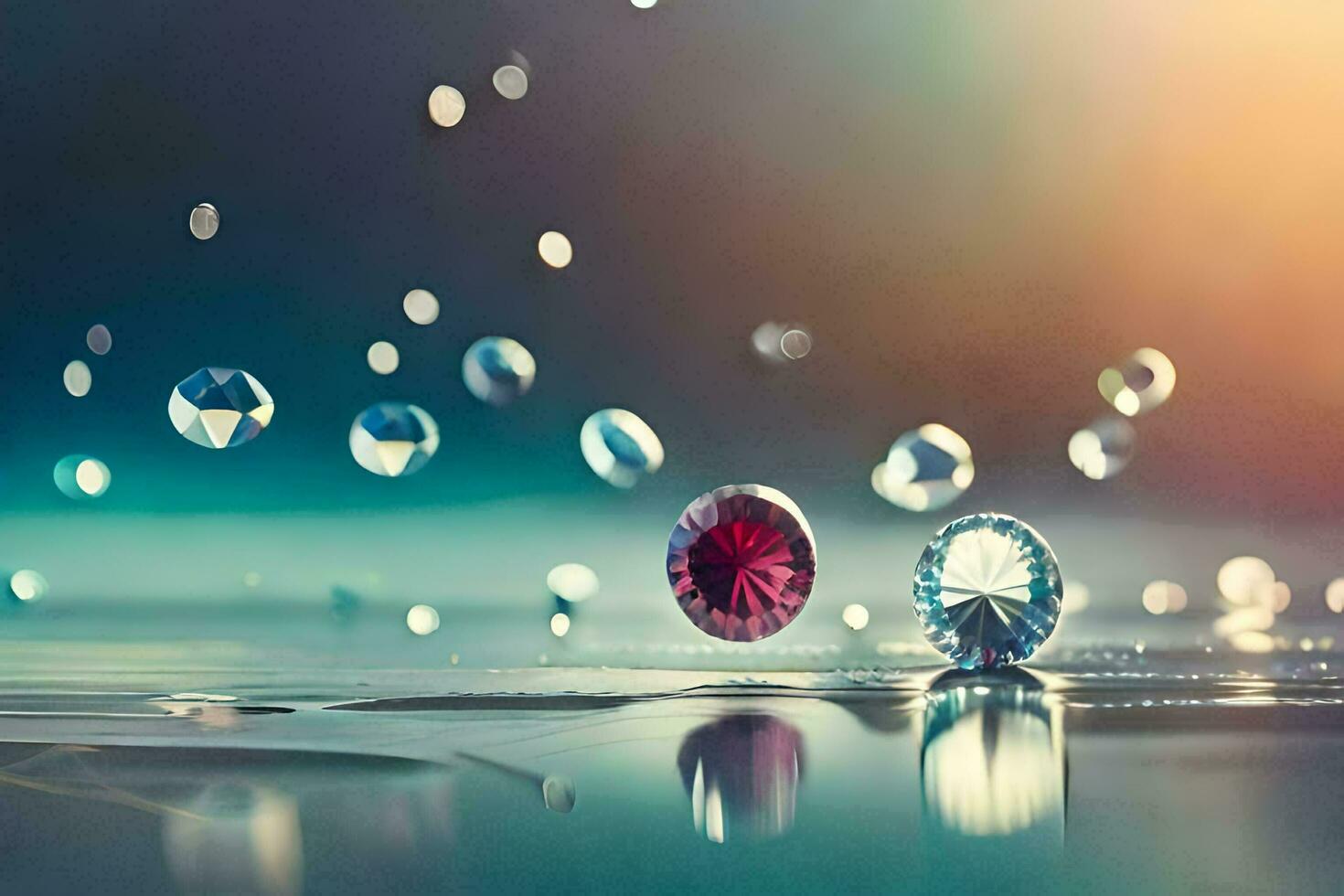 water drops and diamonds on a surface. AI-Generated photo