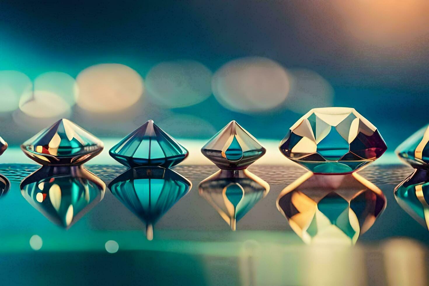 a row of diamond shapes on a table. AI-Generated photo
