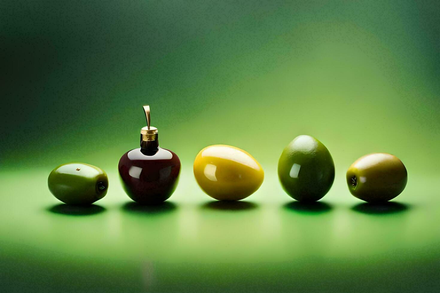 olives on a green background. AI-Generated photo
