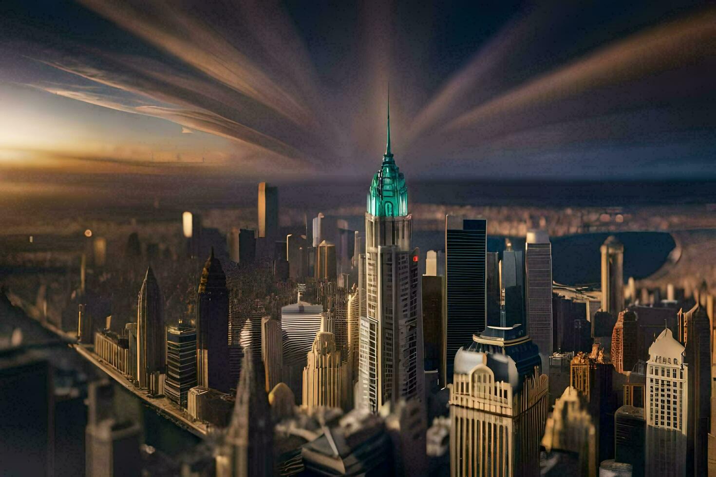 the empire state building is seen in the distance. AI-Generated photo