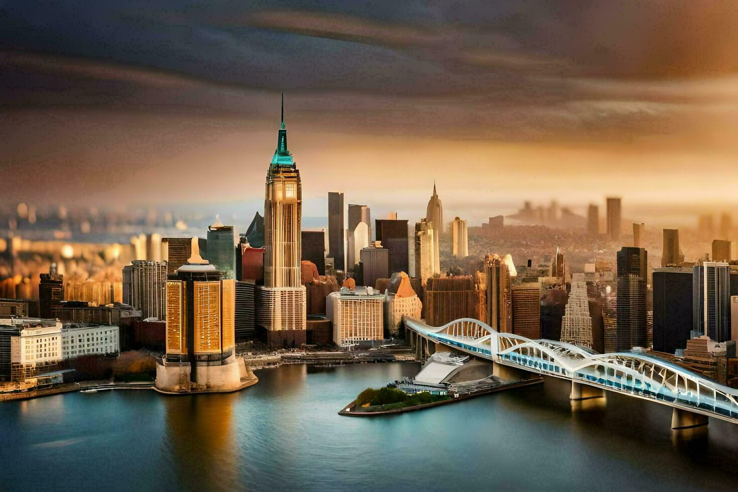 the new york city skyline is seen in this photo. AI-Generated photo