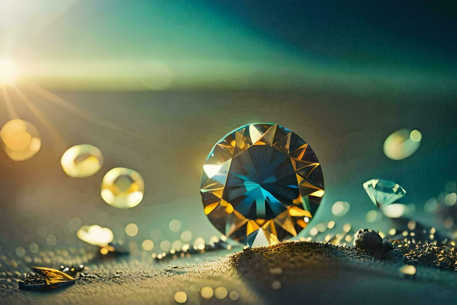 a diamond is shown on the ground with water droplets. AI-Generated photo