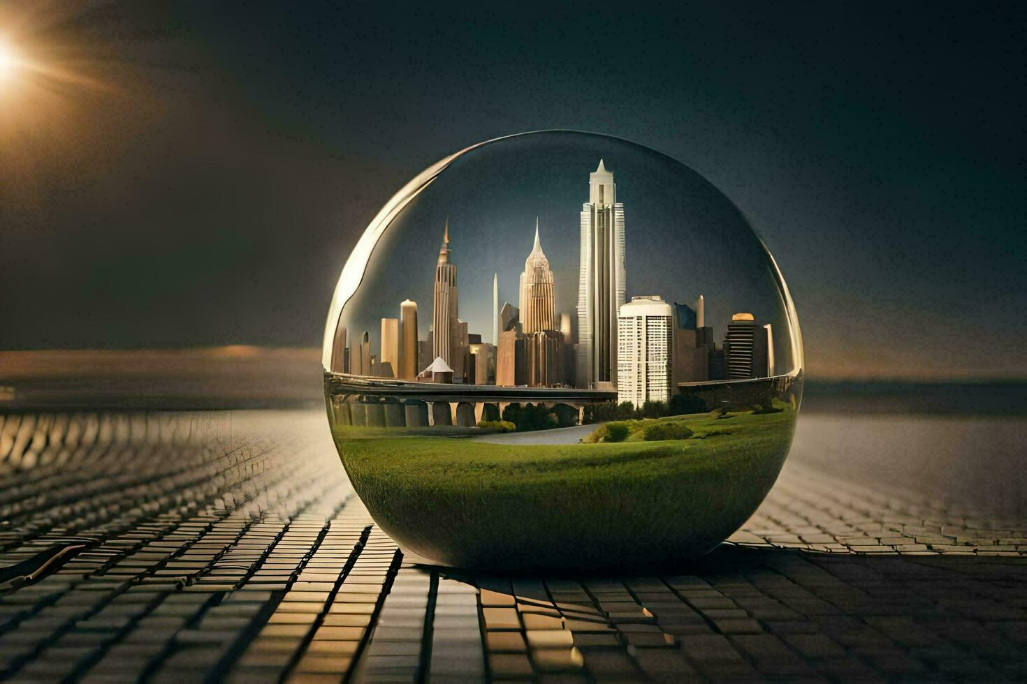 a city in a glass ball. AI-Generated photo