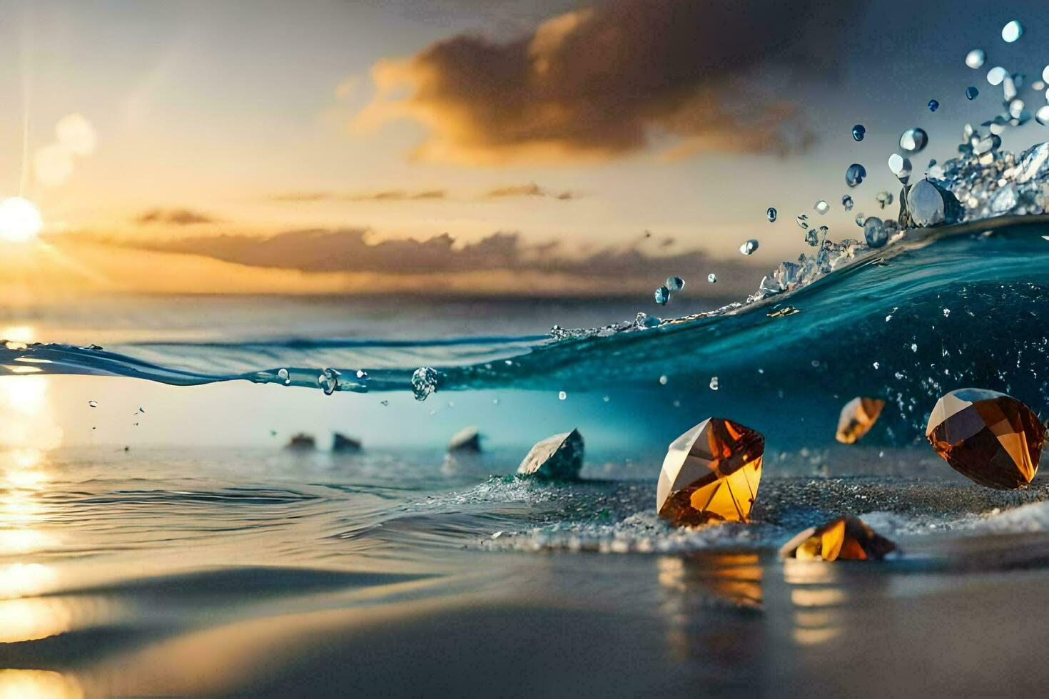 foto fondo de pantalla el cielo, agua, mar, playa, atardecer, agua, ondas, diamantes,. generado por ai