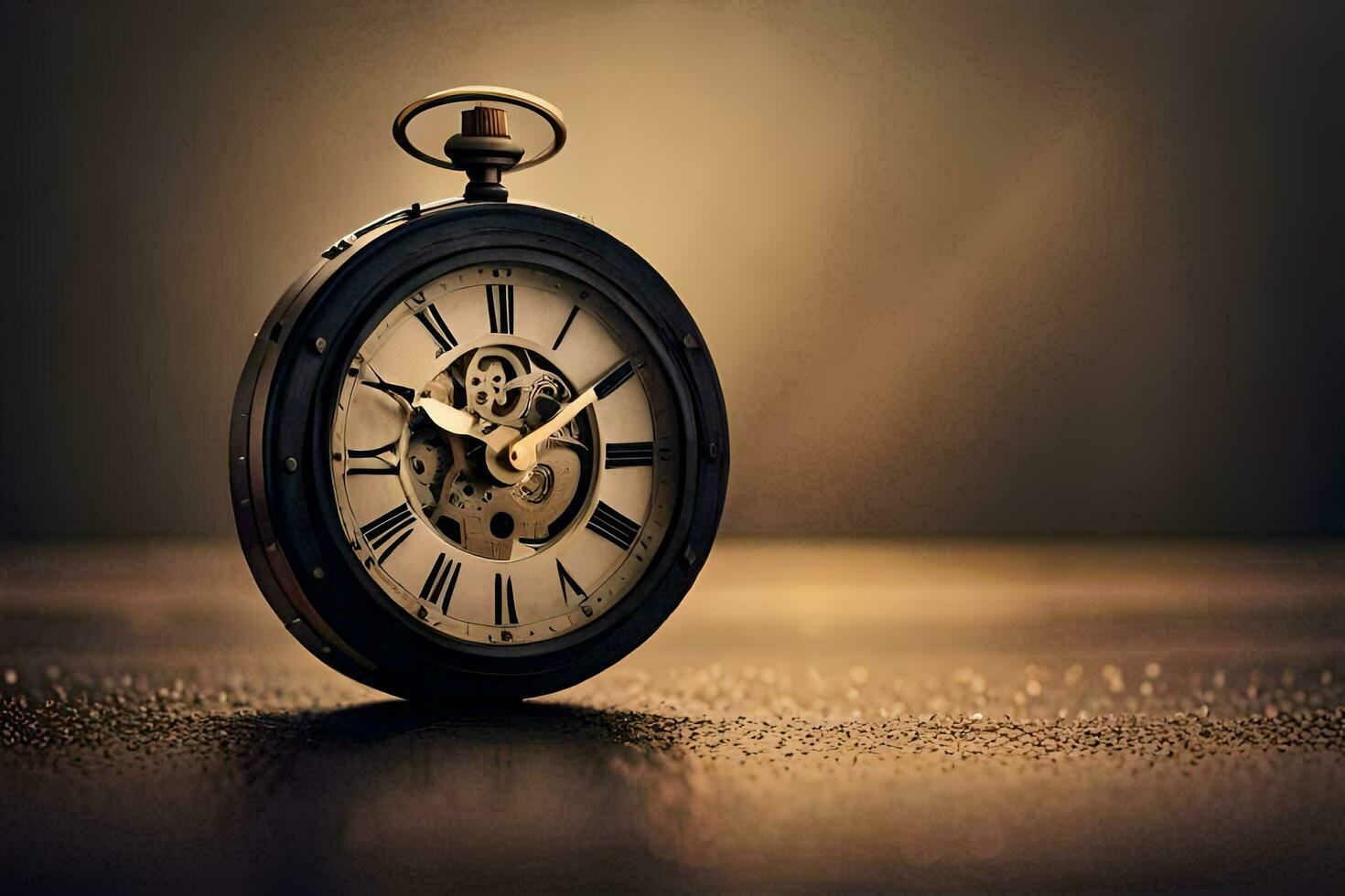 a close up of a pocket watch on a table. AI-Generated photo