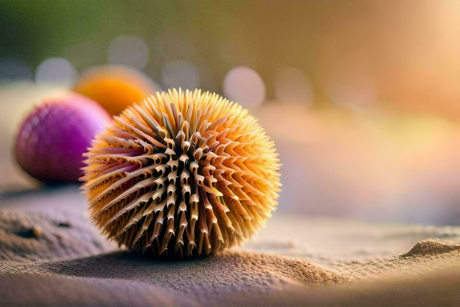 a close up of a ball of spiky balls. AI-Generated photo