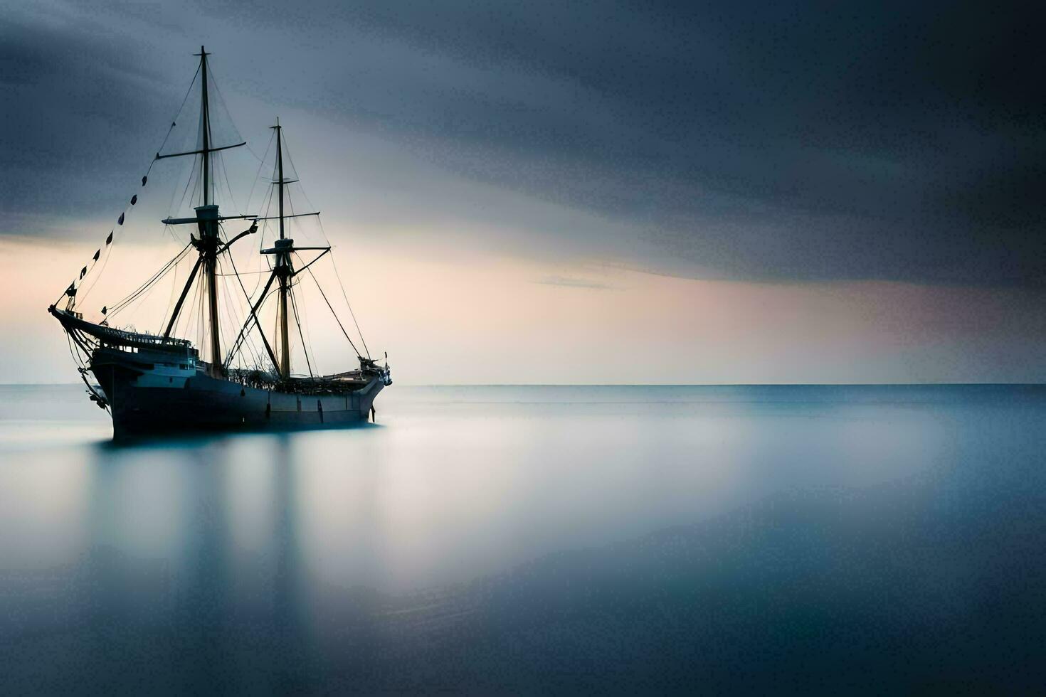 a sailing ship in the ocean at dusk. AI-Generated photo