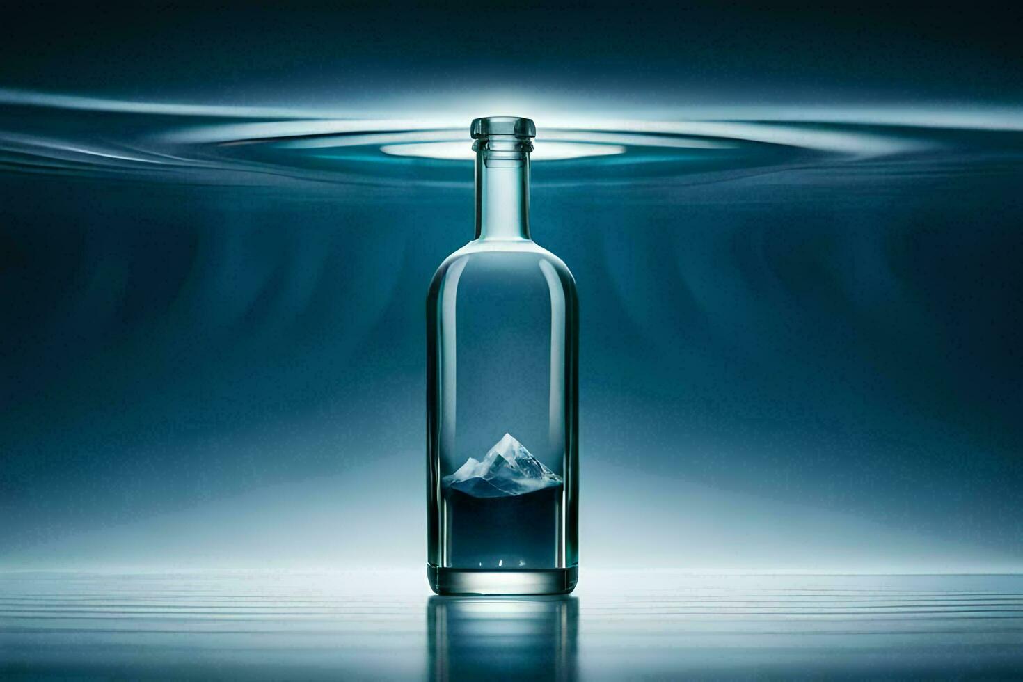 a bottle of vodka floating in the water. AI-Generated photo