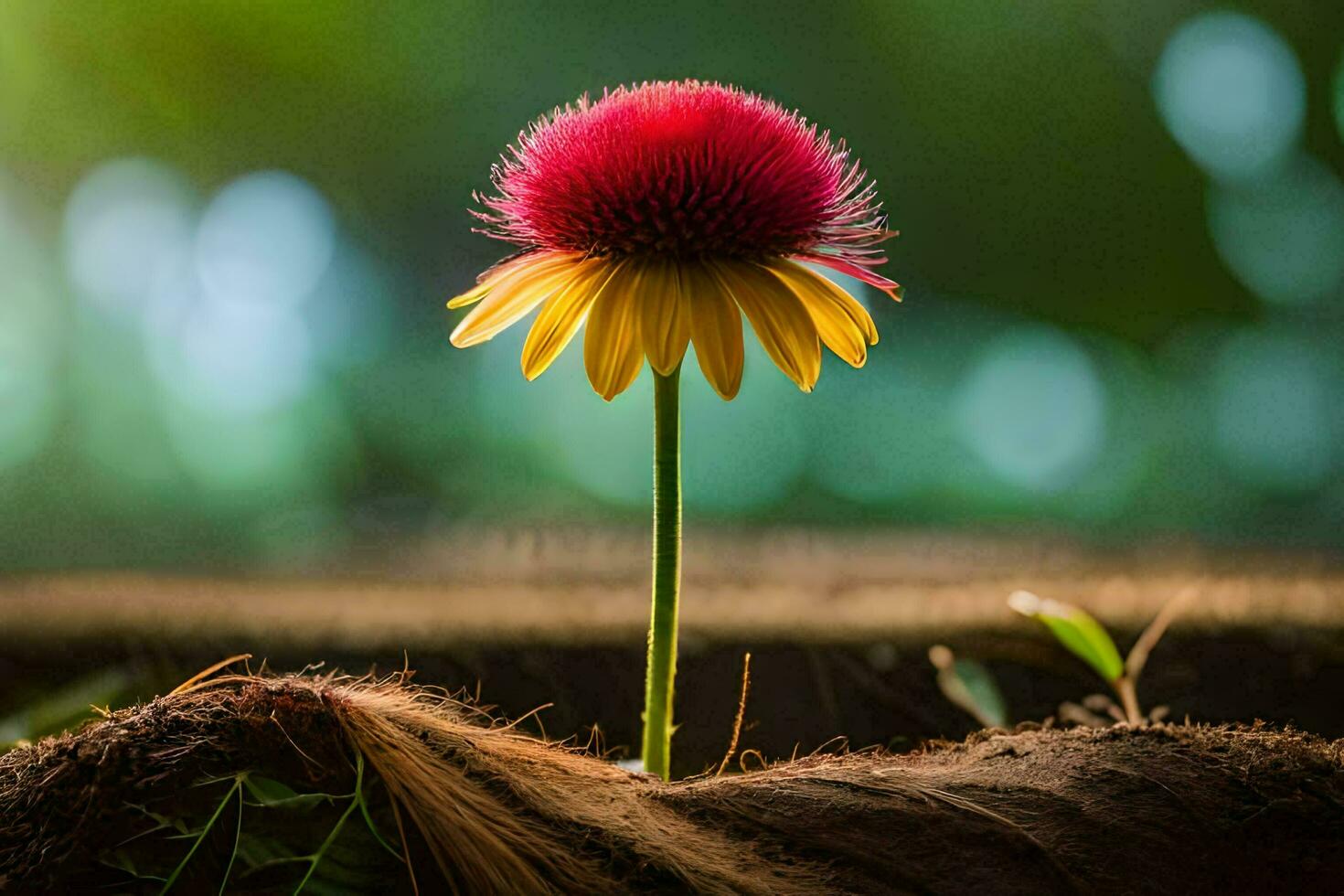 a single flower growing from the ground. AI-Generated photo