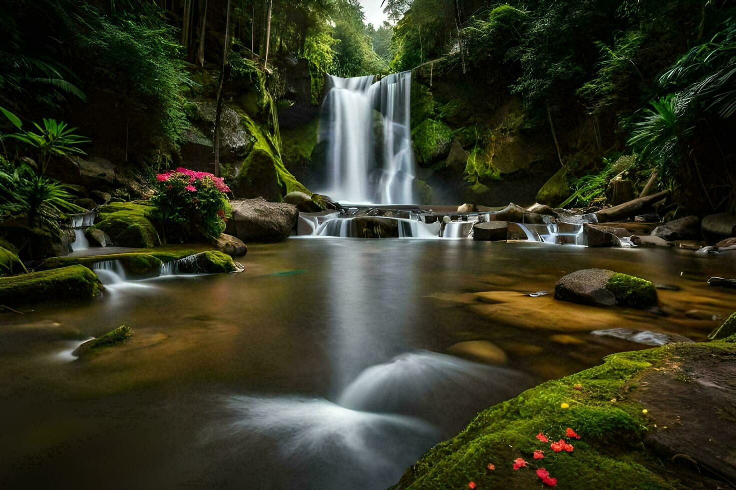 el cascada en el selva. generado por ai foto