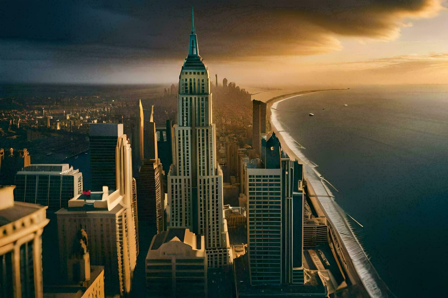 the empire state building is seen from above. AI-Generated photo