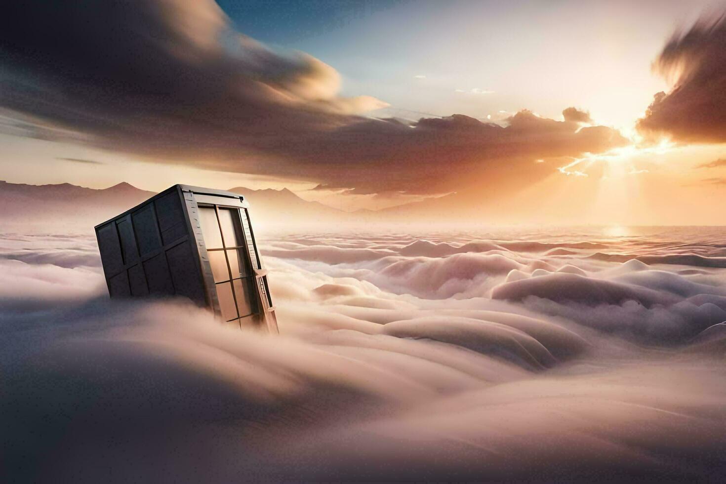 a box is floating in the clouds. AI-Generated photo