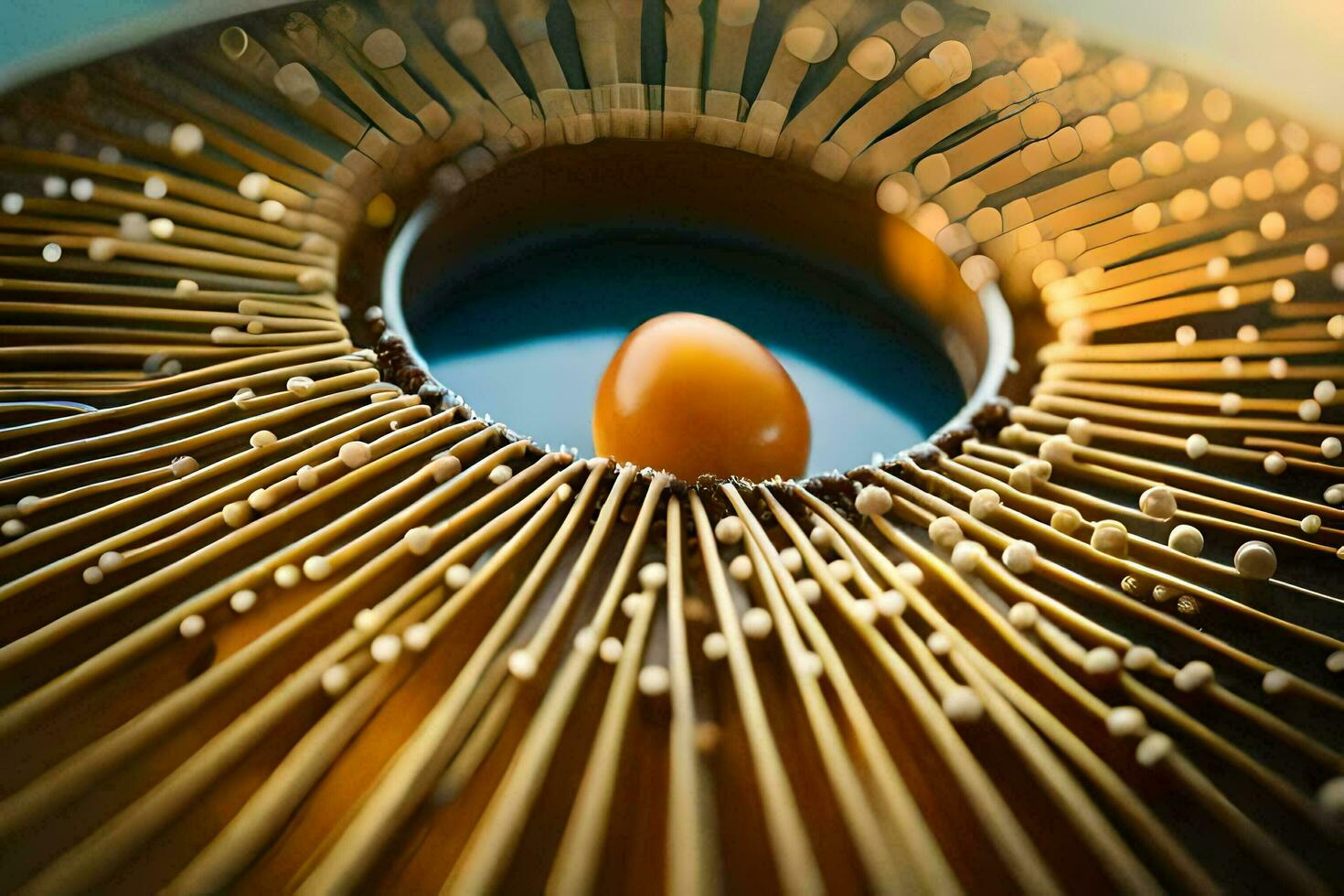 an egg is sitting in a basket of gold wires. AI-Generated photo