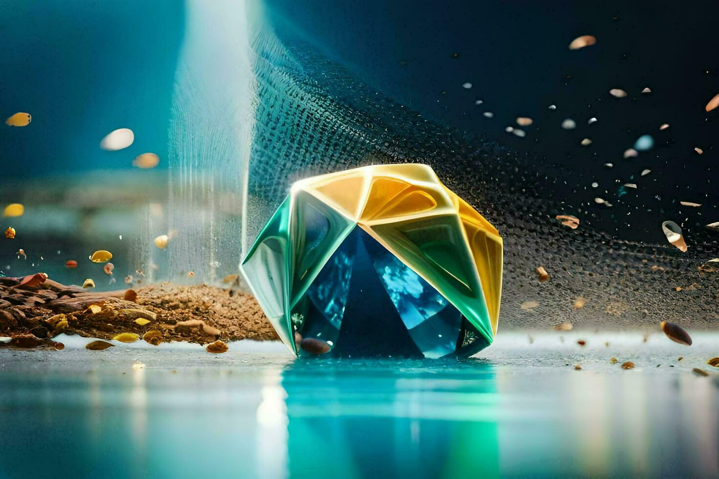 a colorful diamond is being thrown into the water. AI-Generated photo