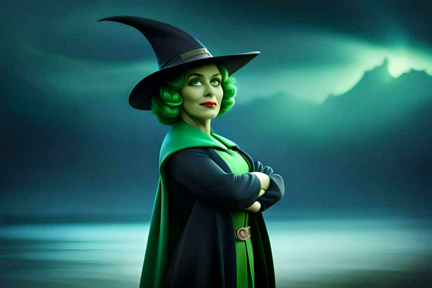 person as the wicked witch of the west in the animated film, wizard of oz. AI-Generated photo