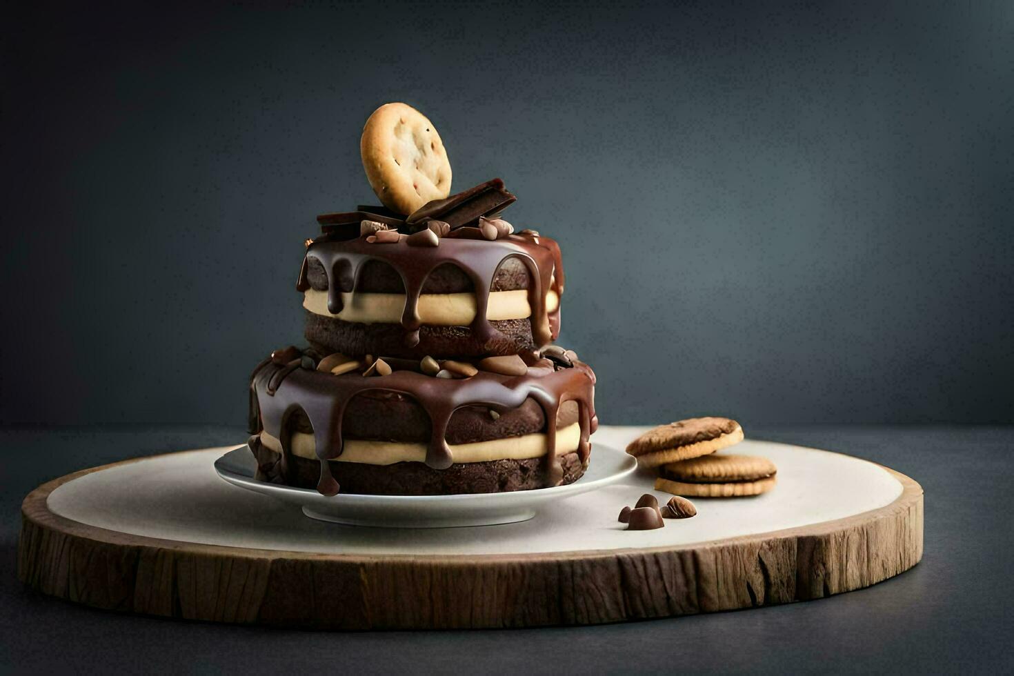 a chocolate cake with cookies on top. AI-Generated photo