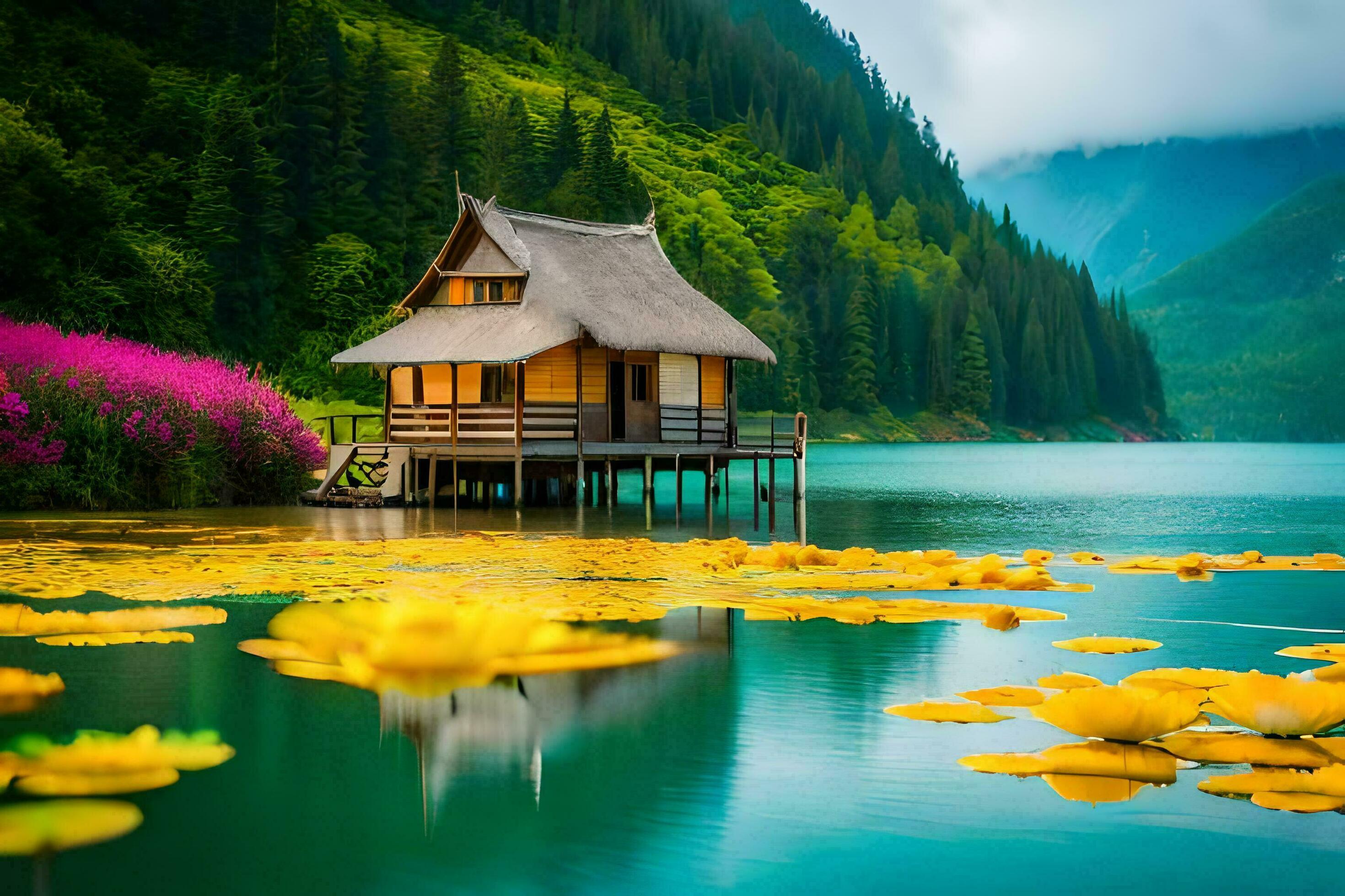 the house on the lake, lake, nature, nature wallpaper, nature wallpaper