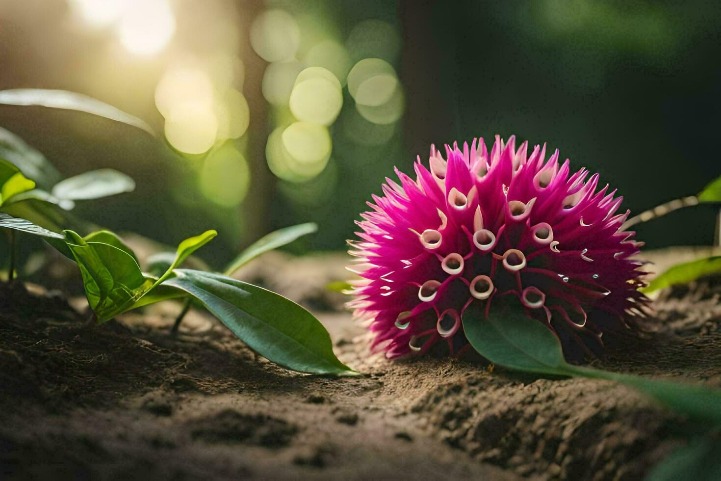 un rosado flor es creciente en el suciedad. generado por ai foto