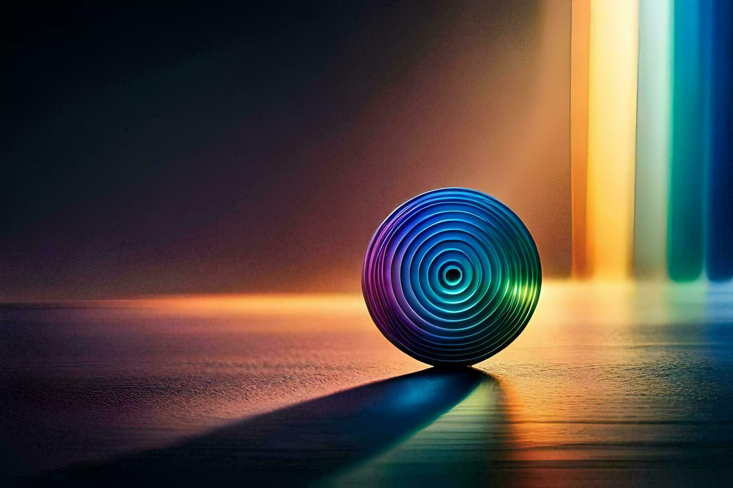 a colorful object on a table with a light behind it. AI-Generated photo