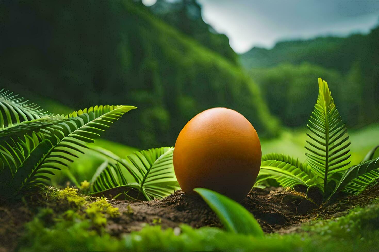 an egg in a green field. AI-Generated photo