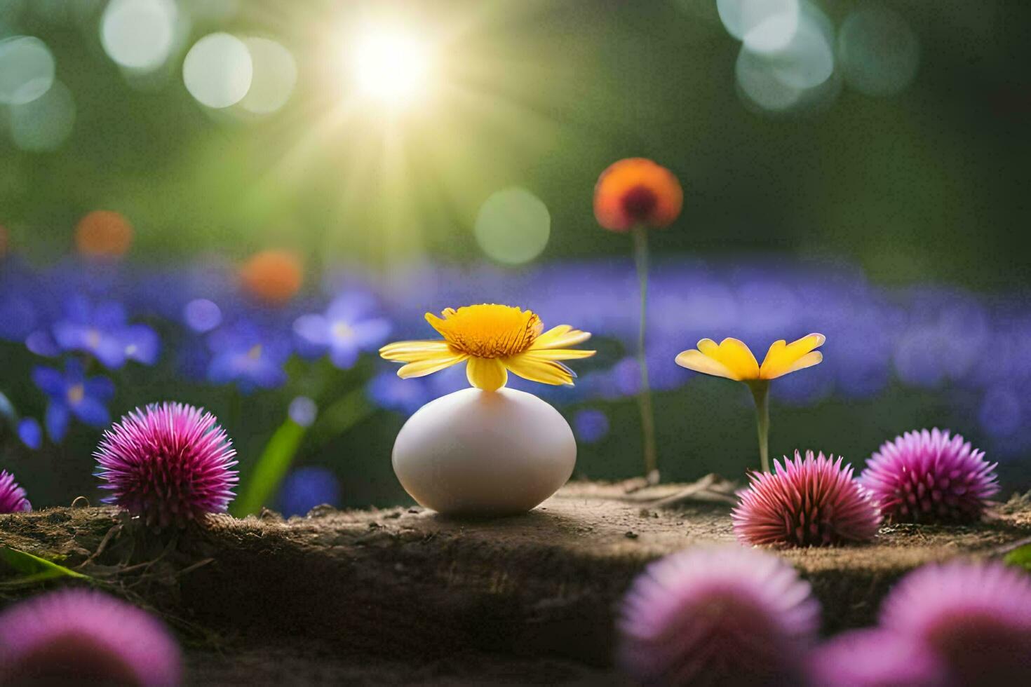 photo wallpaper the sky, flowers, the sun, the flowers, the sun, the flowers,. AI-Generated