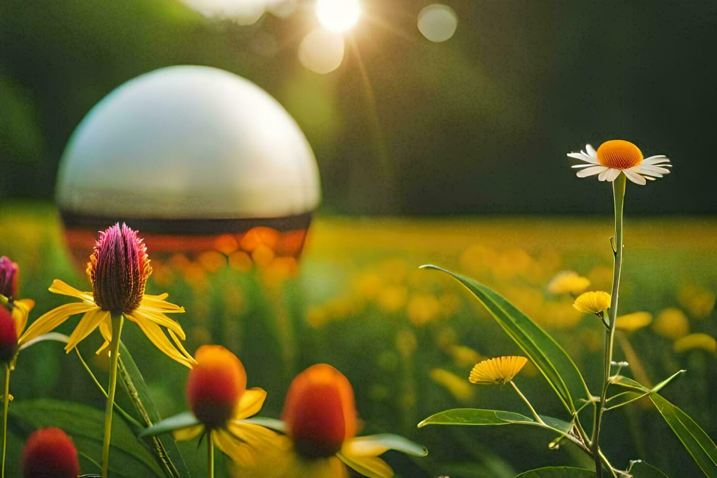 a ball in a field of flowers. AI-Generated photo