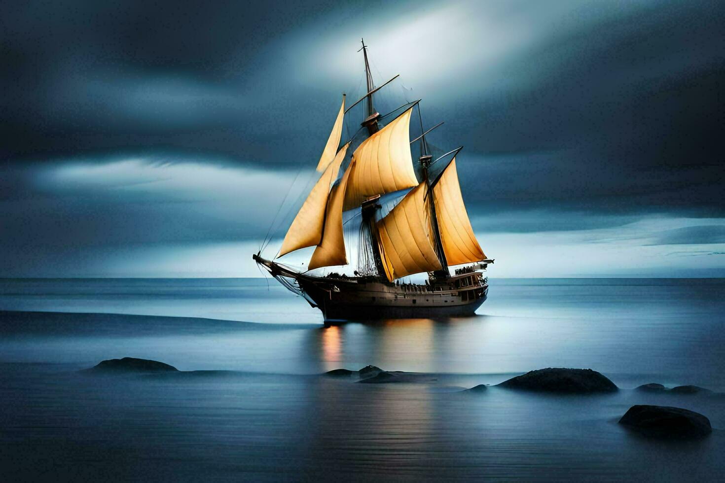 a sailing ship in the ocean under a stormy sky. AI-Generated photo