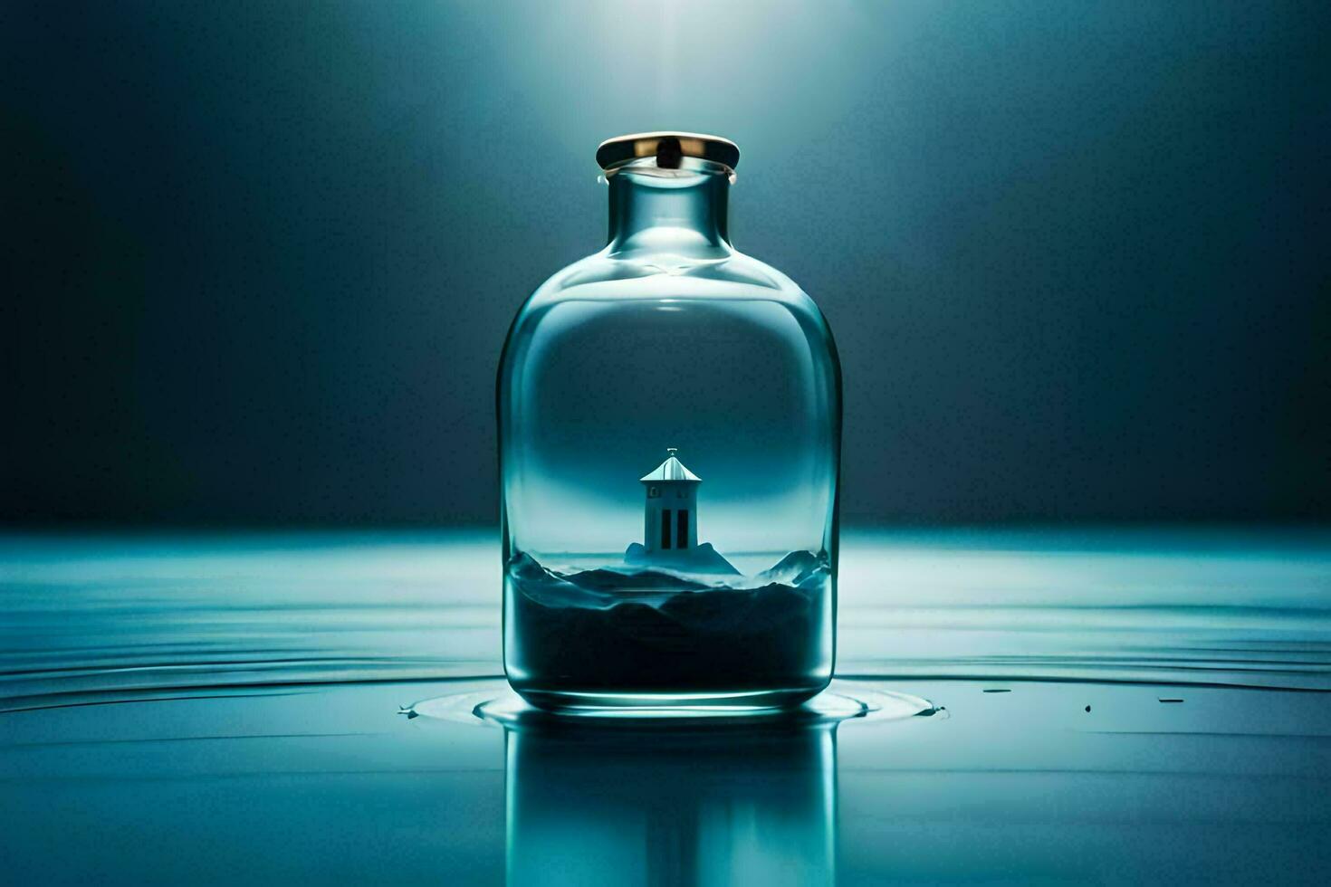 a bottle with a lighthouse inside of it. AI-Generated photo