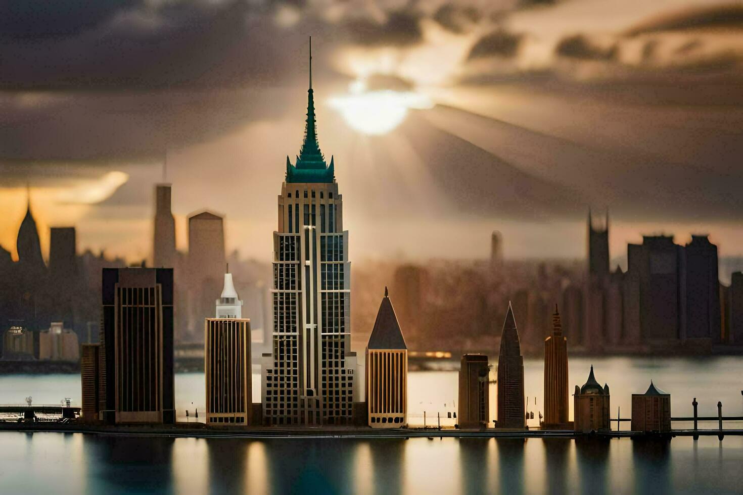 the empire state building is seen in the distance. AI-Generated photo