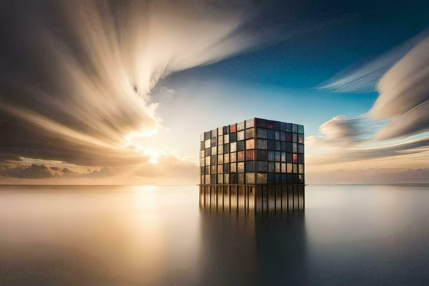 a container ship sits in the middle of the ocean. AI-Generated photo