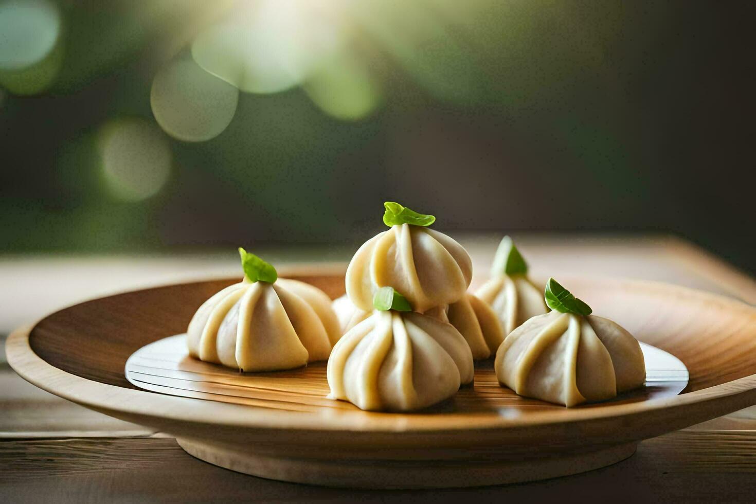 a plate with dumplings on it. AI-Generated photo