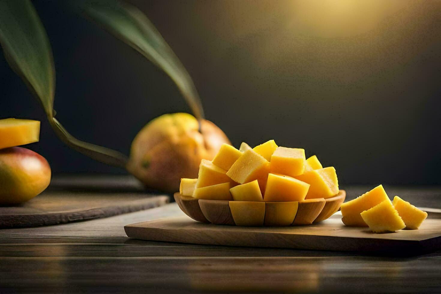 mangos en un de madera corte tablero. generado por ai foto