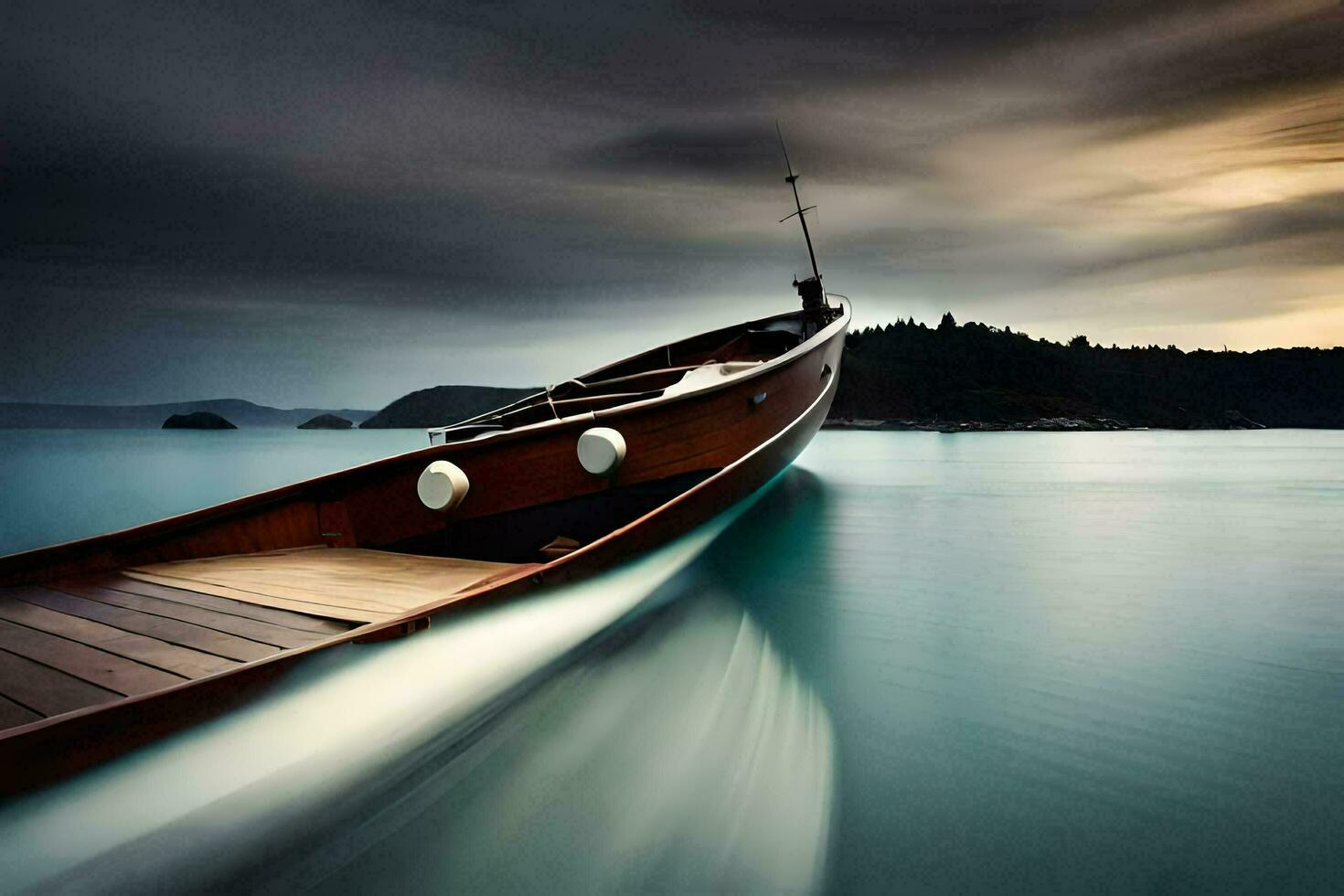 a boat is moving in the ocean at night. AI-Generated photo