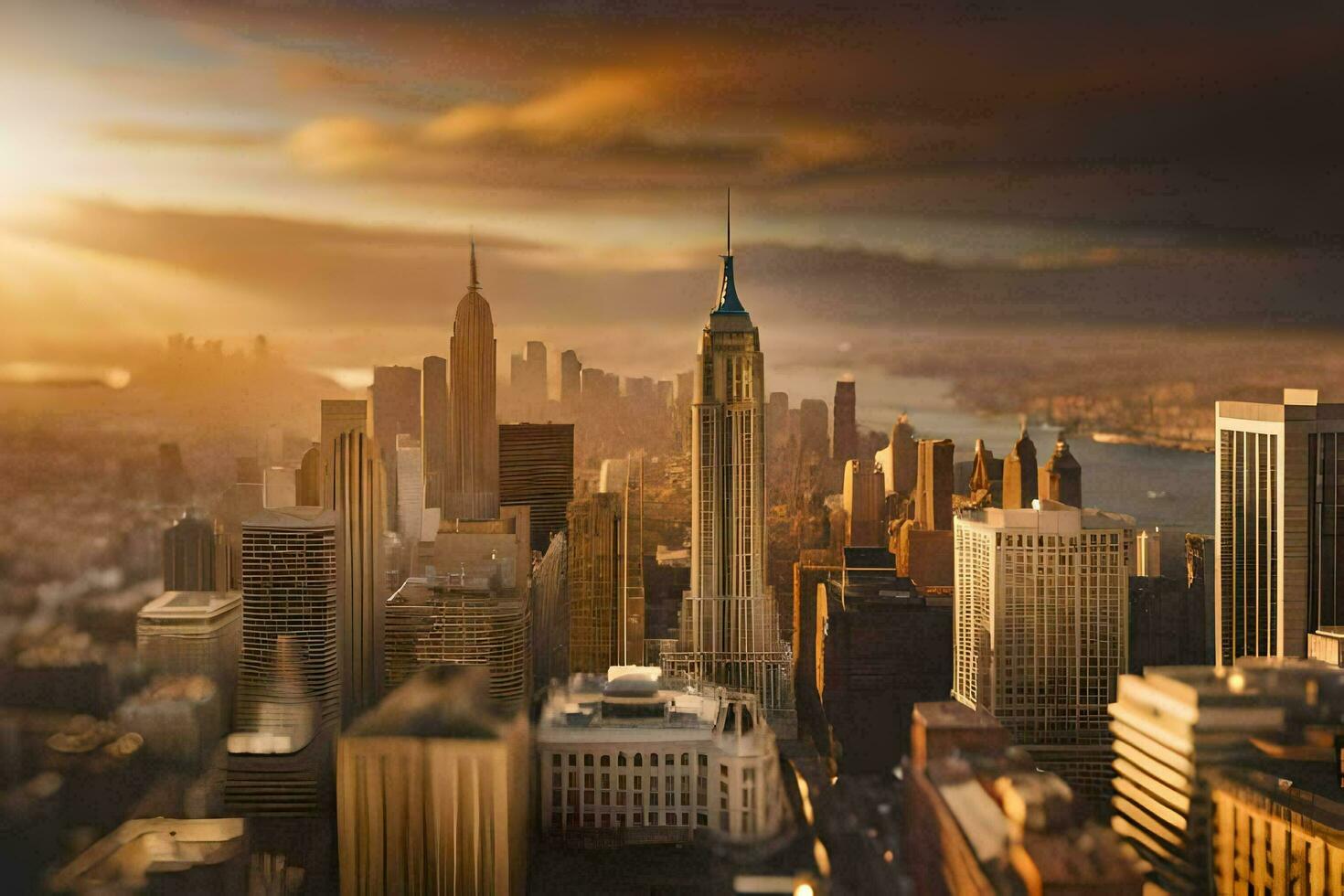 the sun rises over the city skyline. AI-Generated photo
