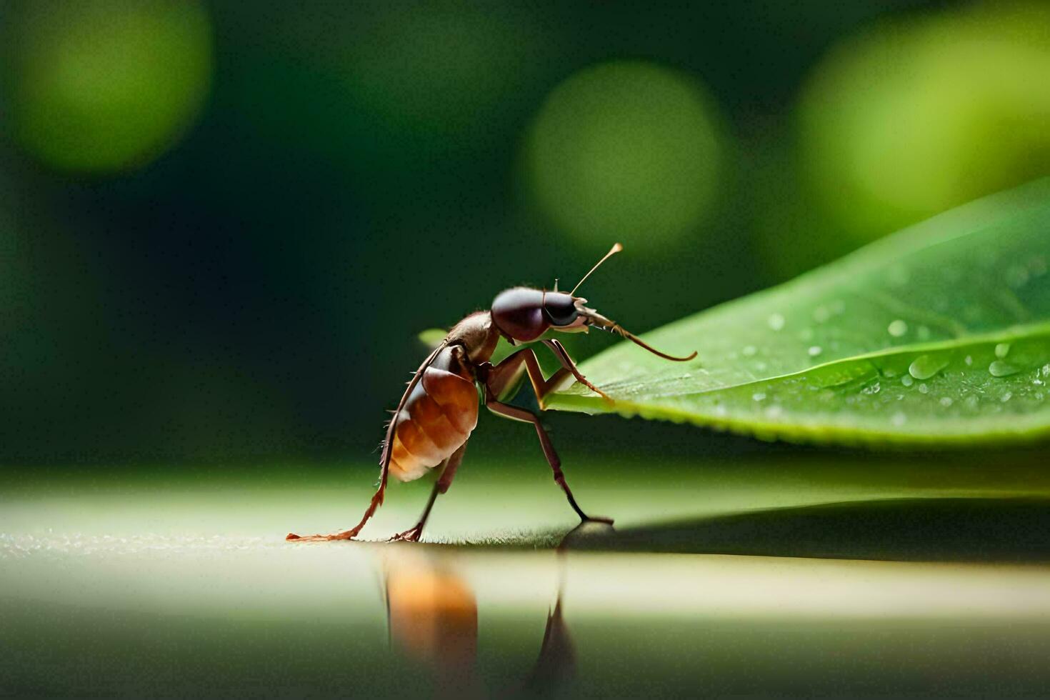 a small insect is standing on a leaf. AI-Generated photo