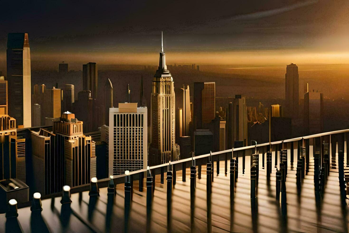 a city skyline with a bridge over it. AI-Generated photo