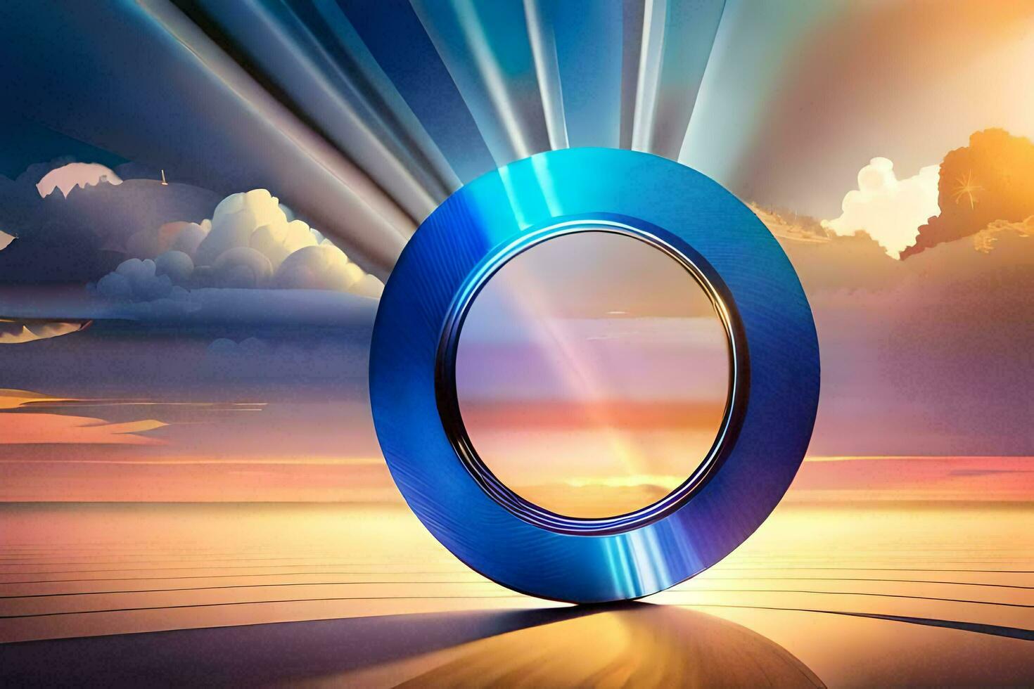 a blue circle with a sun shining through it. AI-Generated photo