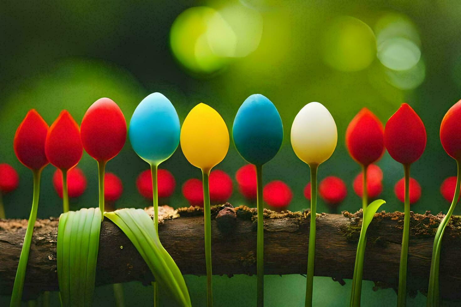 vistoso tulipanes en un rama. generado por ai foto