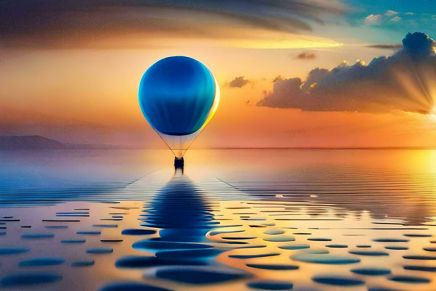 a man is standing on the water with a balloon. AI-Generated photo