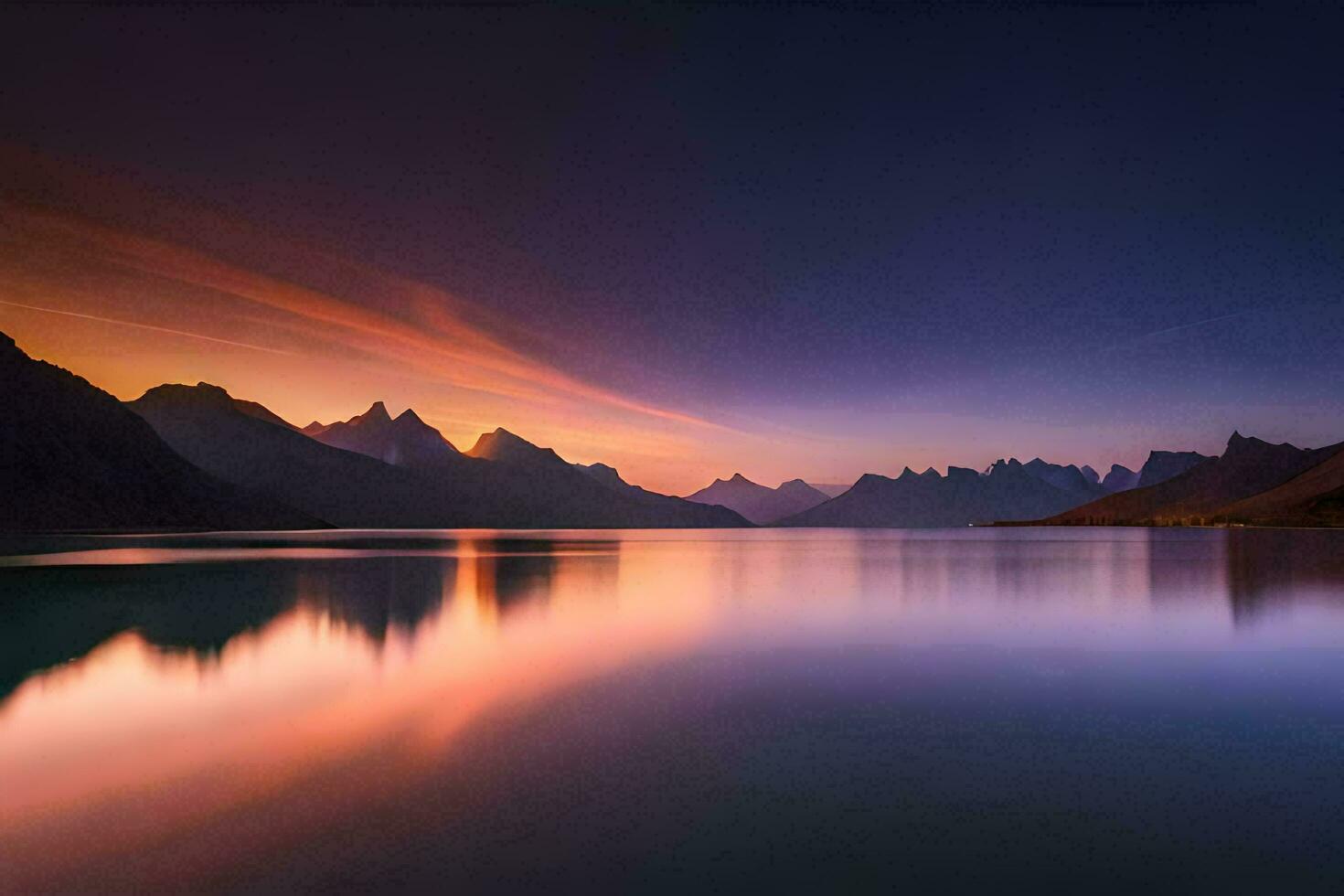 a beautiful sunset over a lake and mountains. AI-Generated photo