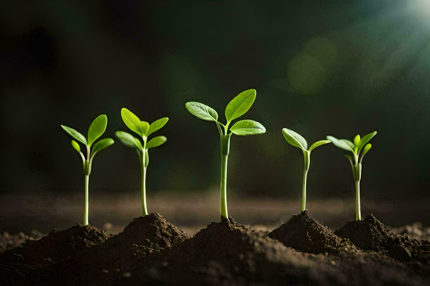 a group of young plants growing in the dirt. AI-Generated photo