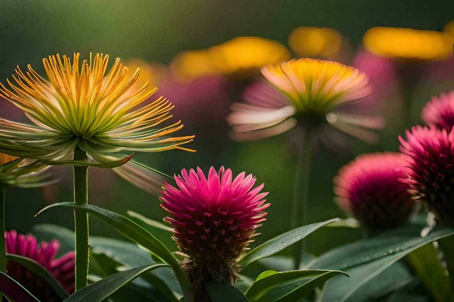 a group of colorful flowers in the sun. AI-Generated photo
