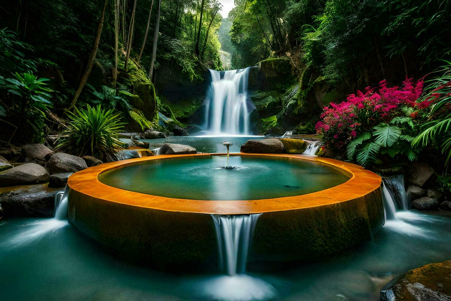 waterfall in the jungle. AI-Generated photo