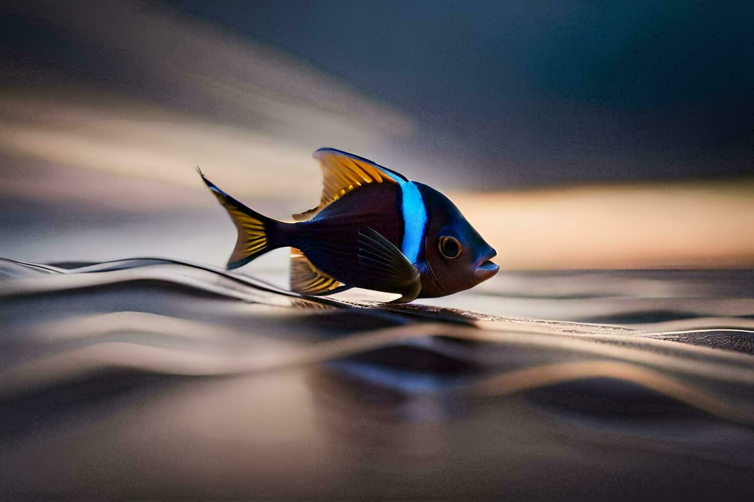 a fish with blue and yellow stripes on its body. AI-Generated photo