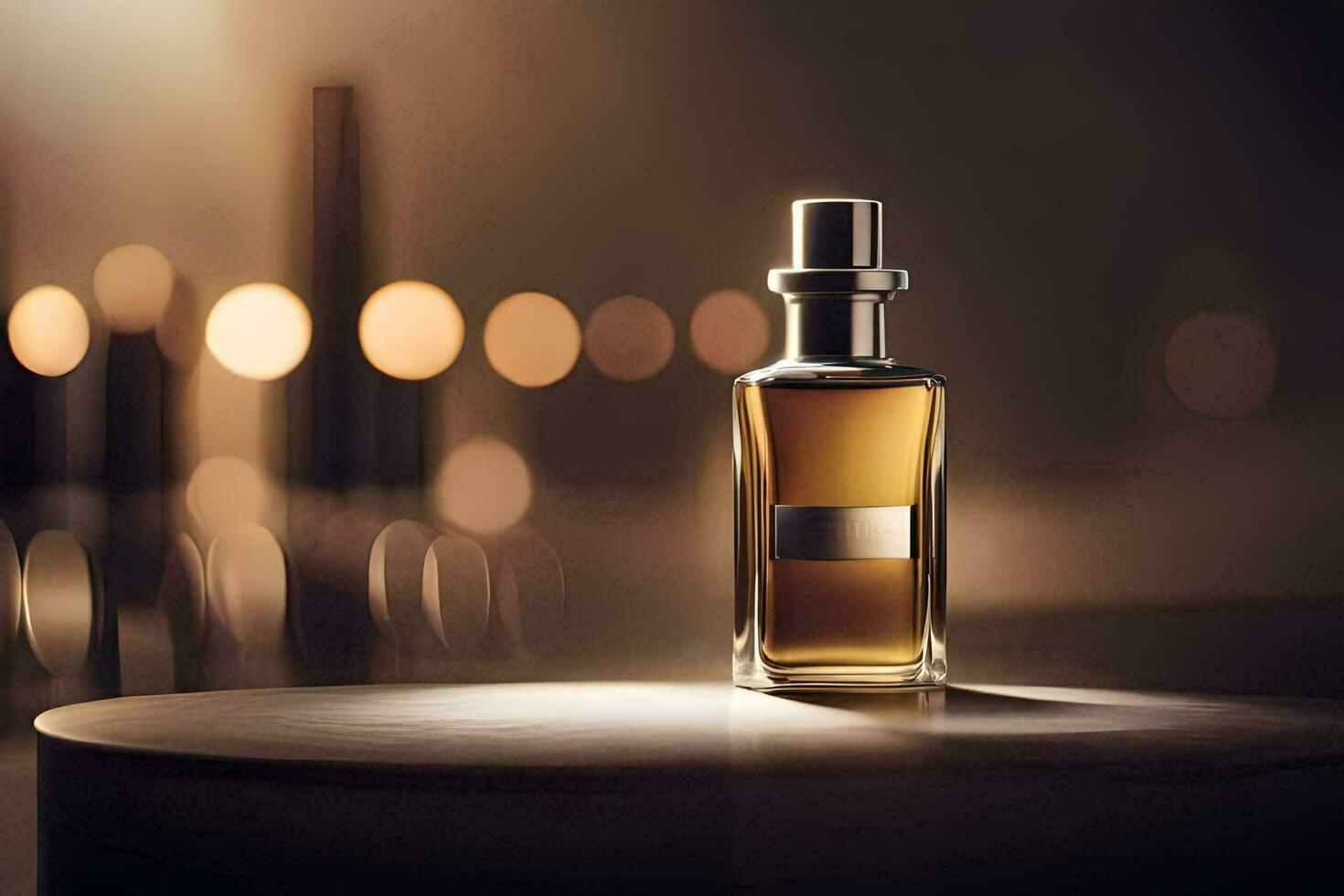a bottle of perfume sitting on a table. AI-Generated photo
