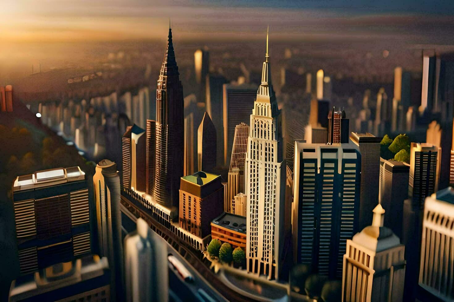 a city with tall buildings and a lot of traffic. AI-Generated photo