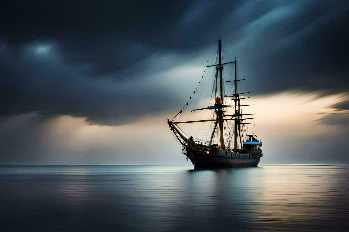 a sailing ship in the ocean under a stormy sky. AI-Generated photo